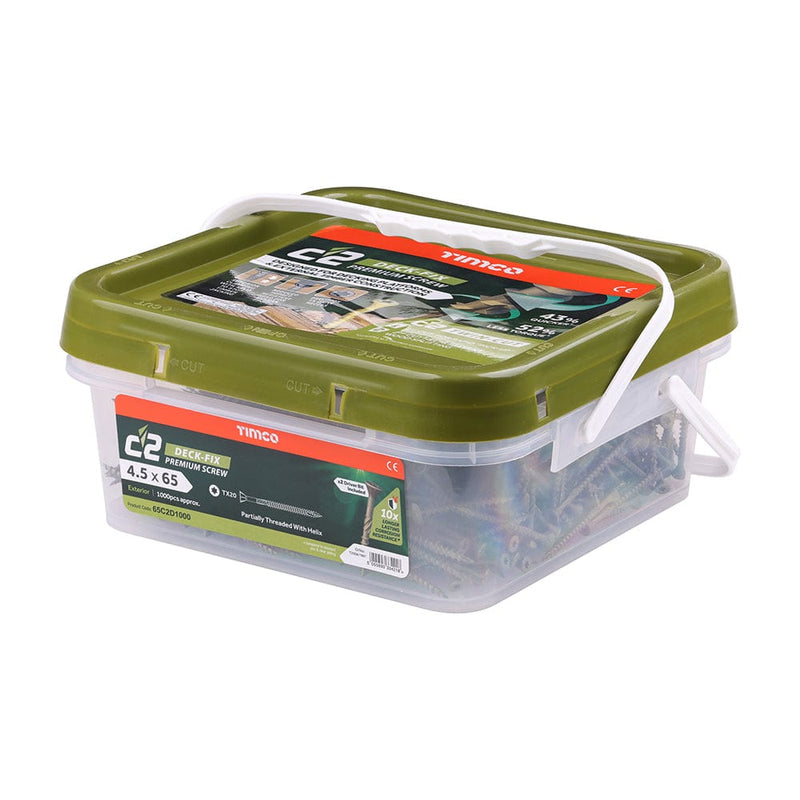 4.5 x 65 - C2 DECKING FIX PREMIUM DECKING SCREWS - TUB - TX COUNTERSUNK EXTERIOR GREEN TUB- 1000
